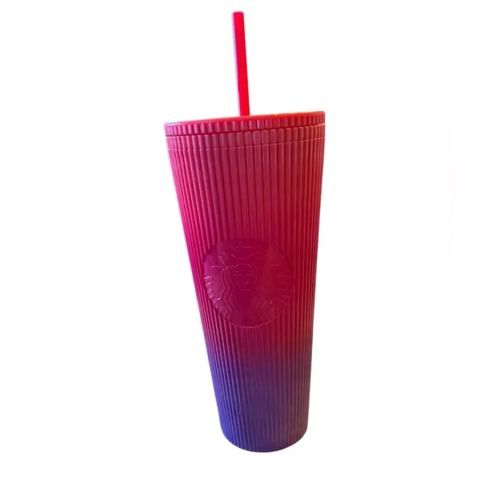 Starbucks Set of 2 Vibrant Purple Floral & Pink and Purple Tumblers 24 oz.